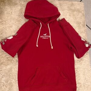 Hollister Red Hoodie with White Floral Accents